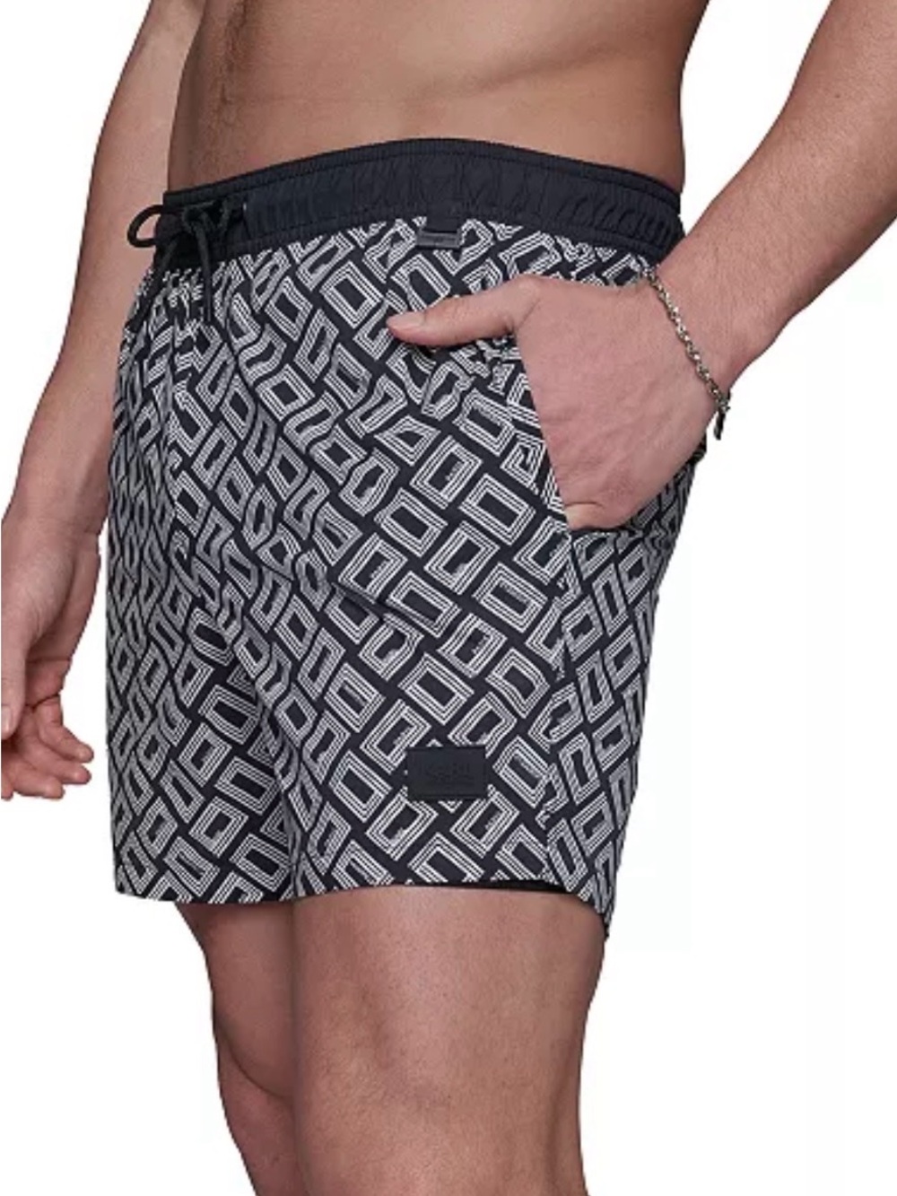 Karl Lagerfeld-Men's Regular-Fit Quick-Dry 5" Swim Trunks w/Boxer Brief Liner XL